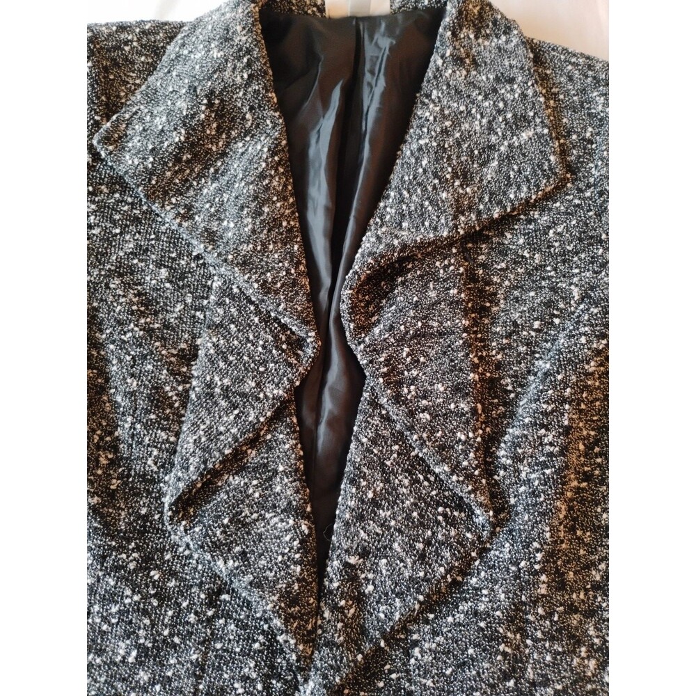 Dress Barn Ruffled Open Front Blazer Jacket Black White Textured Boucle 14/16